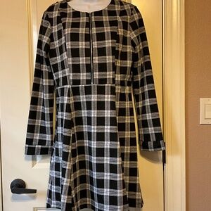 Allegra K Plaid Long Sleeve Zip Up Fit & Flare Mini Dress size Med
